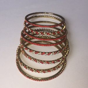 Small wrist 2 1/4” diameter red diamante bangles